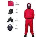 Juego de calamar Mono Máscara de abrigo Gs Ronda Seis mismo disfraz rojo adulto Set 3 L(175cm-185cm)