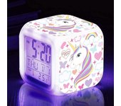 Relojes despertadores para niñas, relojes despertadores para niños con luz nocturna de unicornio de unicornio de 4 lados y 7 tipos de relojes de ca...