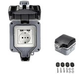 Toma de corriente de doble pared al aire libre con USB, impermeable, resistente al trabajo, toma de corriente eléctrica con caja de pared (individual)
