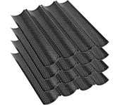 Paquete de 4 15 x 13 pulgadas negro Antiadherente Perforated Baguette Pans, French Loaf Pan Baguette Tray 4 Wavy Loaves Pan De pan para hornear