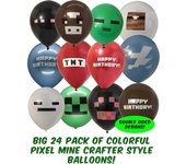 Paquete de 24 para globos de fiesta de jugador de estilo de artesanía Pixel Miner - Globos de látex grandes de doble cara de 12 "- Suministros para...