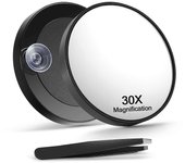 Espejo de aumento de 30X con pinzas Espejo de maquillaje ampliado con 2 ventosas para aseo personal y viajes Negro