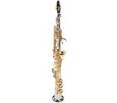 Saxofón recto Soprano de latón profesional con tubo plateado y llave dorada, incluida la bolsa de transporte - Adecuado para uso profesional y domé...