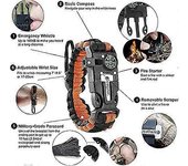 Pulsera de supervivencia - Flint And Steel Igniter, Silbato, Brújula, Tamaño de correa ajustable para acampar, Vuelo en la jungla, Kit de emergenci...