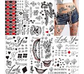 Tatuajes de gran tamaño para Suicide Squad Joker Harley Quinn, 5 hojas Tatuajes temporales Pegatinas para Harley Quinn Joker Perfect