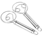 Batidor de masa danesa, 2 paquetes de batidor holandés de acero inoxidable premium, batidora de mano licuadora artesanal para Brea