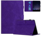 Para Amazon Kindle Fire Max 11 2023 Funda de tableta de cuero con estampado de nido de abeja y ranura para tarjetas Púrpura
