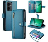 DF-011 Para Oppo Reno13 F 5G Funda Bolsillo con Cremallera Cartera Cubierta de Teléfono de Cuero con Correas - Azul Multicolor Blue