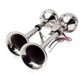 Bocina de bocina doble marina Bocina eléctrica marina de acero inoxidable 18-1/2 pulgadas 12v Bocina de tubo doble / doble Bocina de flauta Plata - YX