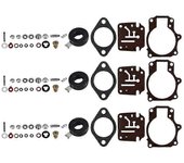 3 x Kit de reparación de reconstrucción de carburador y flotador apto para Johnson Evinrude 396701 65 70 75 Negro