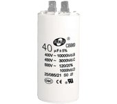 Condensador 40uf 450v AC doble enchufe 50/60hz cilindro 94x45mm blanco para compresor de aire motor de bomba de agua