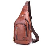 Bull Captain Cowhide Men Soft Chest Bag Rojo marrón