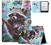 Para Amazon Kindle Paperwhite (2024) Funda Tarjetero de cuero Funda para e-reader - Raccoon Multicolor