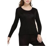 Ropa interior larga de seda para mujer | Conjuntos de ropa interior térmica de seda para mujer Mulberry Silk Long Johns Negro Large