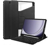 Para Samsung Galaxy Tab A9 + 360 Rotation Funda de cuero inteligente transparente con teclado Negro