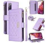 Estuche de cuero con billetera con cremallera para Samsung Galaxy S20 FE Púrpura