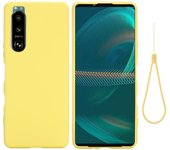 Estuche delgado de protección de cuerpo completo de goma de gel de silicona líquida con correa para Sony Xperia 5 III 5G