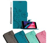 Apple iPhone 7 / 7S / 8 / SE 2020 Handy Hlle Cover Case Etui - mit Blumenmuster und Standfunktion und Kartenfach AZUL FLORAL