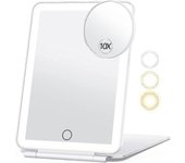 Espejo de maquillaje de viaje con espejo de aumento 10x, espejo de tocador con 80leds, iluminación de 3 colores, baterías recargables de 2000mah, p...