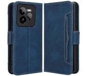 Para Realme GT 7 Pro 5G Funda de cuero para teléfono Cubierta de billetera con múltiples ranuras para tarjetas - Azul Multicolor Blue