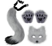 Conjunto de máscara y cola de gato Therian, máscara de animal, máscara de Therian peluda, máscara de lobo, máscara de gato blanco, media máscara pa...