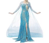 Frozen Elsa Princesa Vestido Largo Malla Lentejuelas Disfraz Elsa Adulto Disfraz de Reina de las Nieves Vestido de fiesta Carnaval de Halloween Cos...