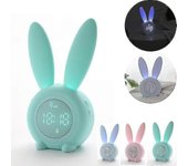 Reloj despertador digital para niños, lindo conejo, luz nocturna del dormitorio para niños, reloj despertador multifuncional Verde