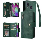 Foxdock Compatible con Samsung Galaxy A40 Funda PU Cuero PU Magnetic Flip Zipper Tarjetero Funda de cartera Verde