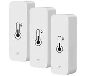 Sensor de temperatura y humedad Tuya WiFi de 3 piezas Sensor de humedad interior Monitoreo de aplicaciones alimentadas por batería para Alexa Googl...