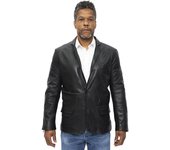 Infinity Leather Chaqueta negra para hombre Blazer de cuero Abrigo vintage suave ajustado italiano negro L