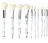 Heyone Brochas de maquillaje Juego de mango de cristal, Tenmon 10 piezas Mango transparente de cristal Kabuki Polvo Brocha de base Corrector Sombra...