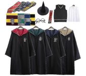 7pcs/Set Harry Potter Cosplay Mago Mágico Vestido de Fantasía Capa de Capa Traje de la Escuela de Hogwarts 7 piezas verdes Aldut L