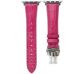 Correa de piel con textura de cocodrilo para Apple Watch Series 10 42mm / 9 8 7 41mm / SE (2023) SE (2022) SE Multicolor Rose Pink Silver Buckle