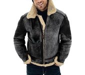 Invierno Hombres Piel de oveja Piel Chaqueta de cuero Esprosar Parka Lana Cuello de solapa Abrigo gris oscuro m