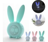 Reloj despertador digital para niños, lindo conejo, luz nocturna del dormitorio para niños, reloj despertador multifuncional Verde