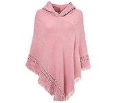 Mujer Invierno Poncho De Punto Con Capucha Capa Color Sólido Ganchillo Con Flecos Borla Chal Envoltura Jersey De Gran Tamaño Suéter De Capa Bueno Rosa