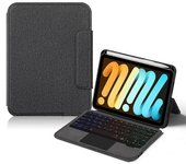 Para iPad mini (2024) Funda de cuero + Teclado Bluetooth Touchpad con retroiluminación