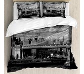 Duvet Cover Set Nueva York Panorama En Blanco Y Negro De Nueva York Skyline Manhattan Bridge Ropa De Cama De Microfibra Juegos De Fundas Nórdicas 1...