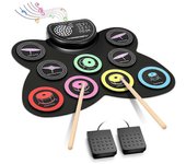 Batería de rollo de mano,9 con conector para auriculares,Kit de batería electrónica Altavoz incorporado Pedales de batería Palos,Gi Como se muestra