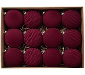 Adornos de bolas de Navidad flocadas 8cm Pelota de terciopelo oscuro flocada Bola de Navidad Decoración de árbol de Navidad-ZZY Rojo