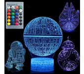 Ilusión 3D Star Wars Luz Nocturna Cuatro Patrones Estrella de la Muerte / Halcón Milenario / Naves Estelares / BB-8 Interestelar 7 Cambio de Color ...