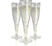 30 flautas de champán de plástico | desechables Copas de champán de plástico Gold Glitter para fiestas | Vasos de plástico transparente Glitter | V...