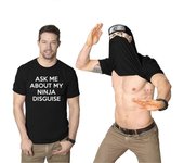 Los hombres me preguntan sobre mi disfraz ninja flip camiseta divertido disfraz humor gráfico Negro Gris M