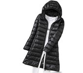 Chaqueta de plumón de invierno para mujer Chaqueta cálida con capucha larga ajustada adecuada para la ropa de reunión de amigos Negro XL