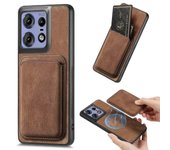 Para Funda Motorola Edge 50 Pro 5G Cuero + TPU Funda de teléfono retro con ranura para tarjetas desmontable - Marrón Multicolor Brown