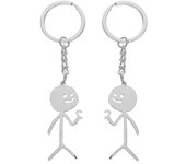2pcs Funny Doodle Colgante Llavero Llavero Stickman de Acero Inoxidable (Estilo Cadena) Plata 10.50X2.00X1.00CM
