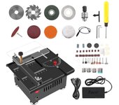 Sierra de mesa multifuncional de 100 W, mini sierra eléctrica de mesa con velocidad y ángulo ajustables y se puede