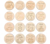 16 Pcs Kids Storage Organizer Toys Wood Tag Basket Label Blank Wood Round Tags Discos de madera redondos Wooden Round Tags color de madera 7x7cm