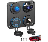 Panel de enchufe de cargador de 12 V para barco marino, panel de salida de CC 12 V 4 en 1 Cargador rápido USB múltiple con Tog Negro