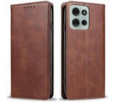 Para Motorola Moto G75 5G Funda de teléfono de cuero PU magnético fuerte Textura de pantorrilla - Marrón Multicolor Brown